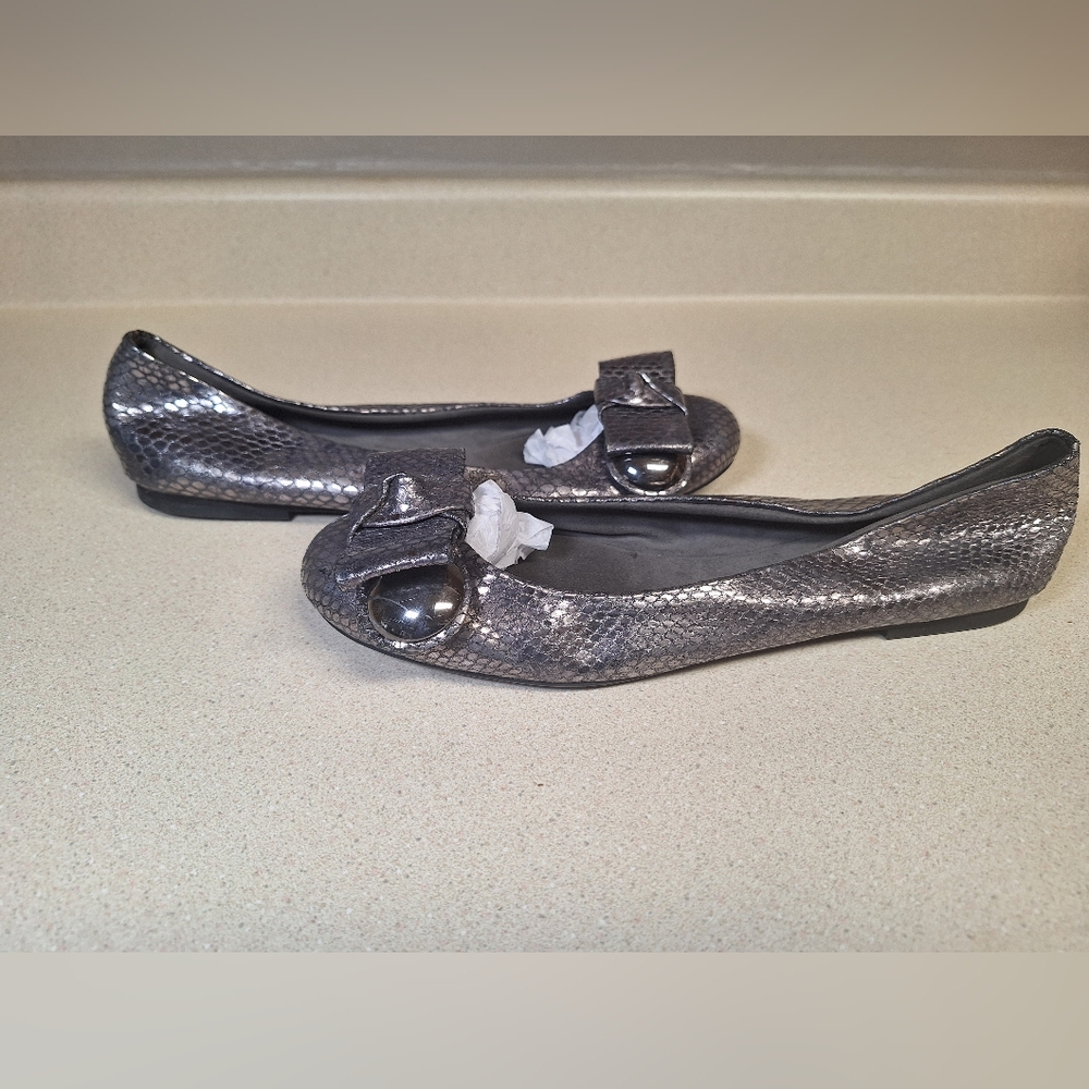 Stuart Weitzman Silver Snakeskin Ballet Flats